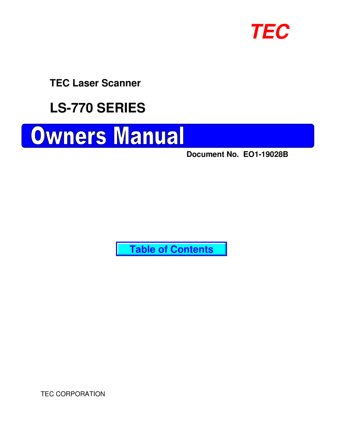 Toshiba LS-770 SERIES, EO1-19028B manual Tec 