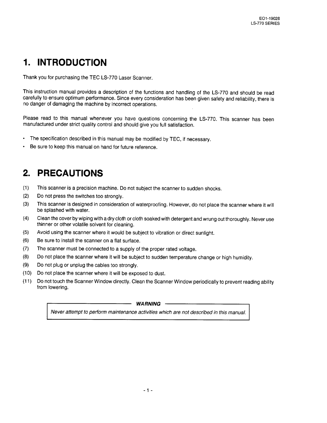 Toshiba LS-770 SERIES, EO1-19028B manual 