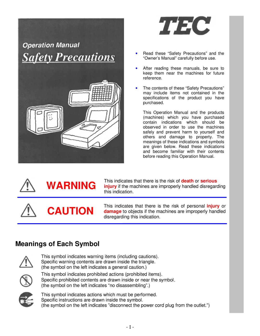 Toshiba EO1-19028B, LS-770 SERIES manual Meanings of Each Symbol 