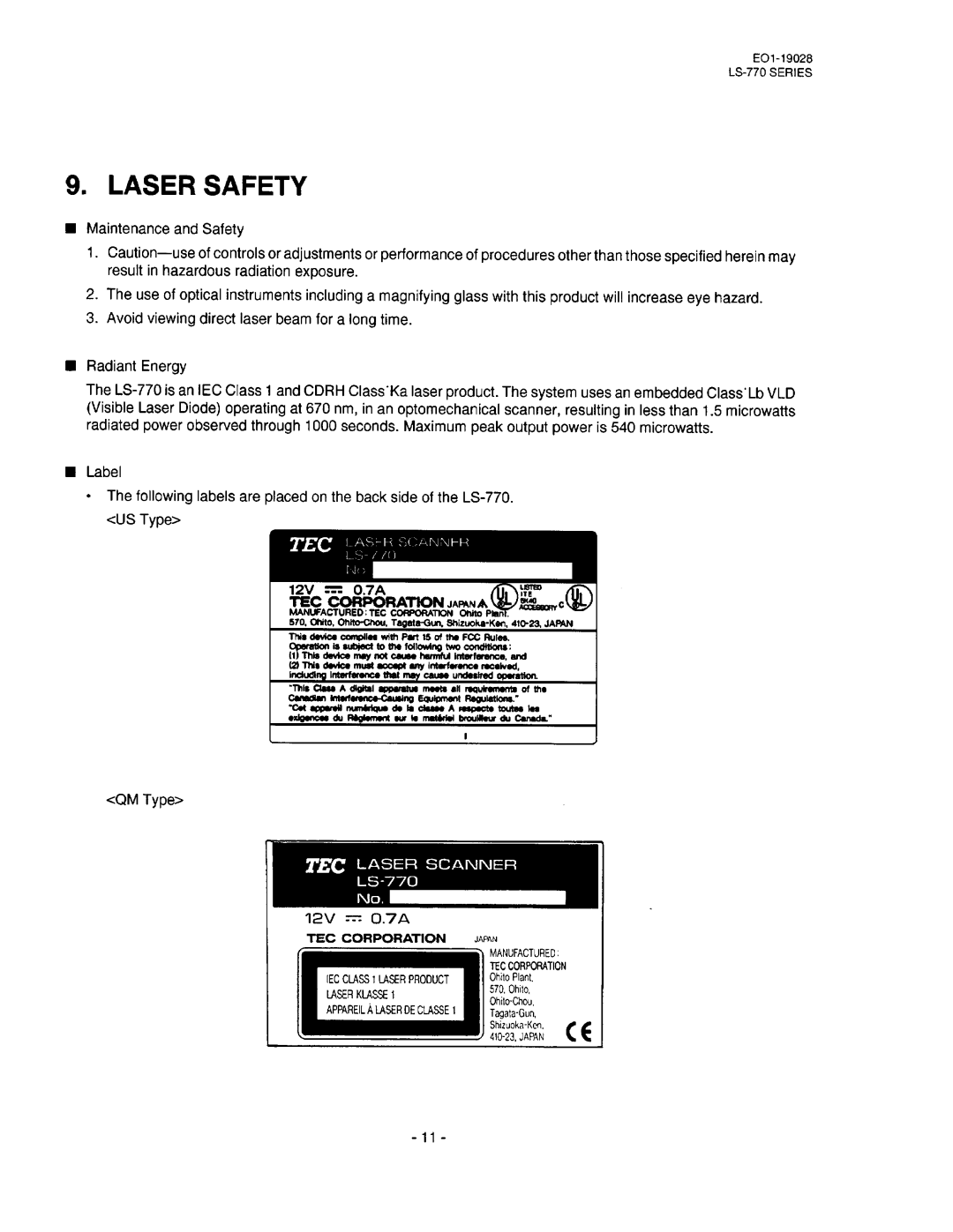 Toshiba LS-770 SERIES, EO1-19028B manual 