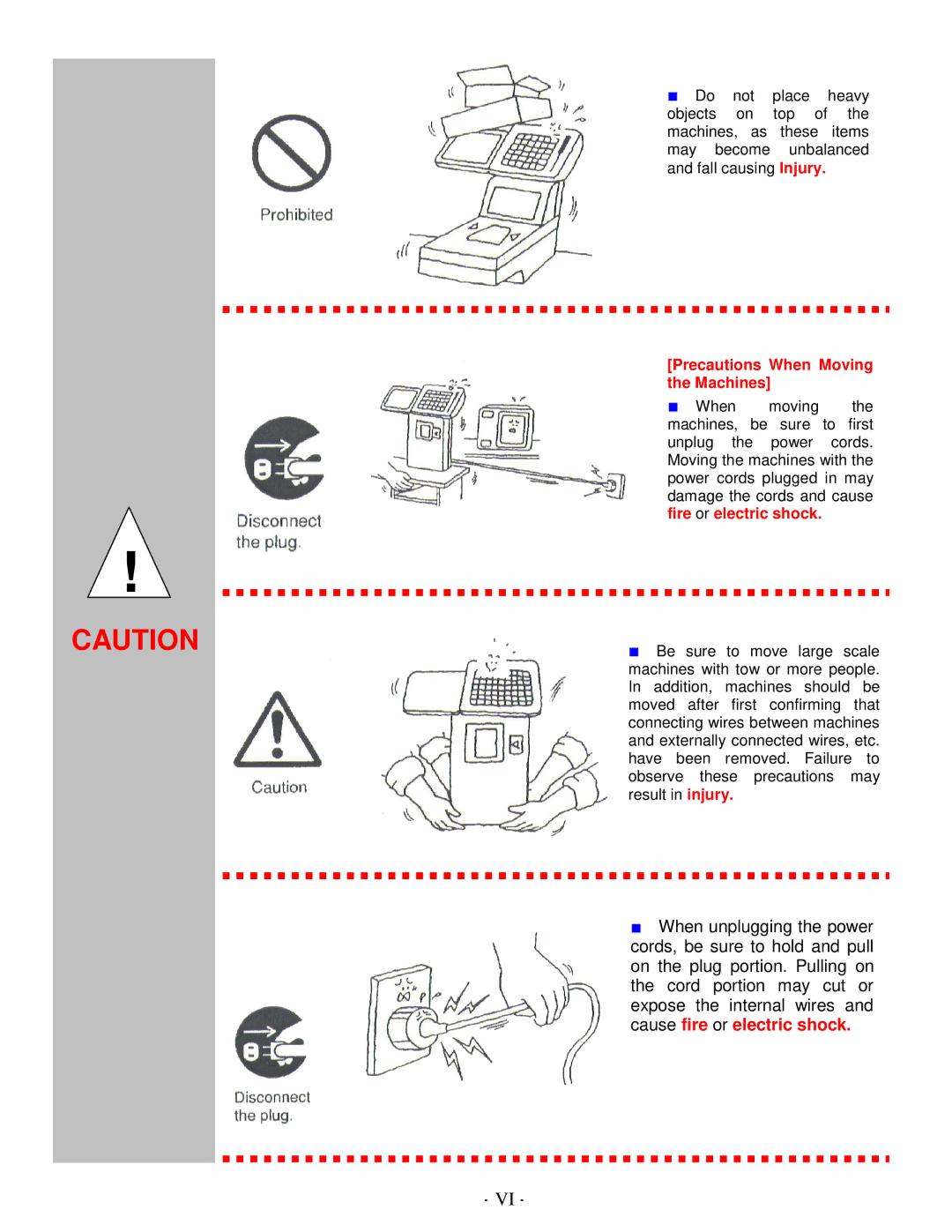 Toshiba LS-770 SERIES, EO1-19028B manual Precautions When Moving Machines 