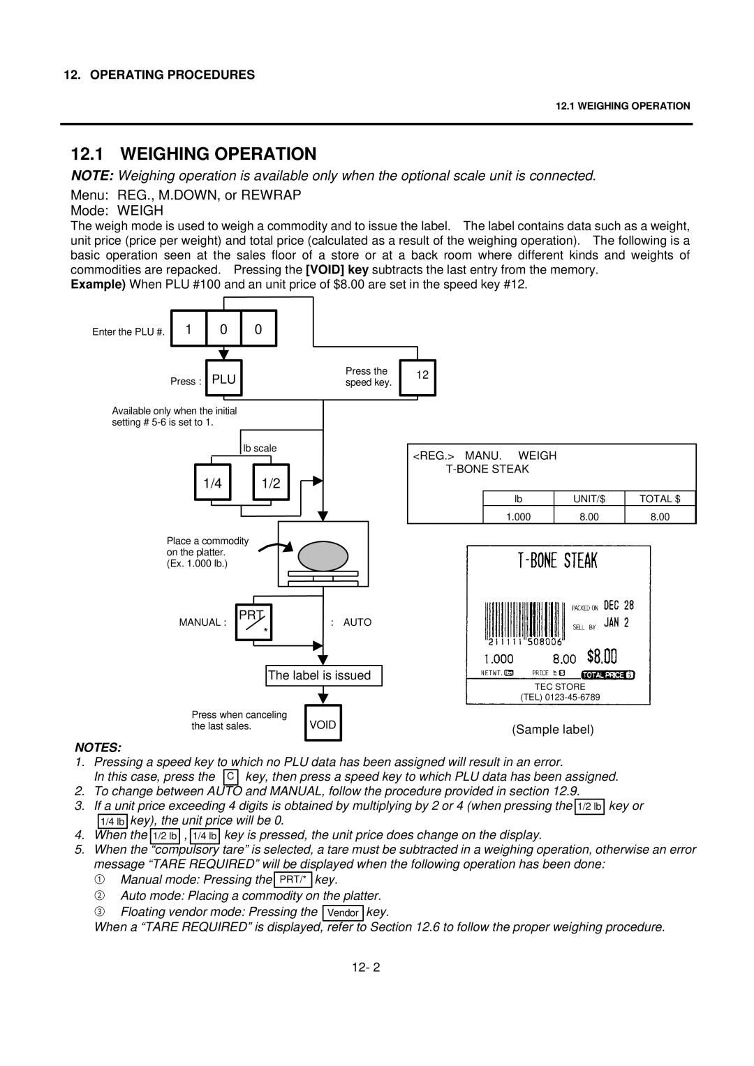 Toshiba EO1-32004BE, H-9000N-US owner manual Weighing Operation, Menu REG., M.DOWN, or Rewrap Mode Weigh 