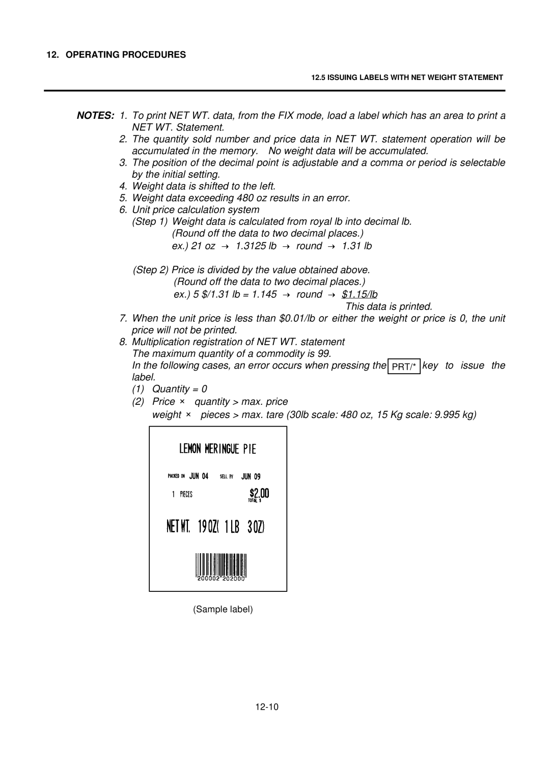 Toshiba EO1-32004BE, H-9000N-US owner manual Sample label 12-10 