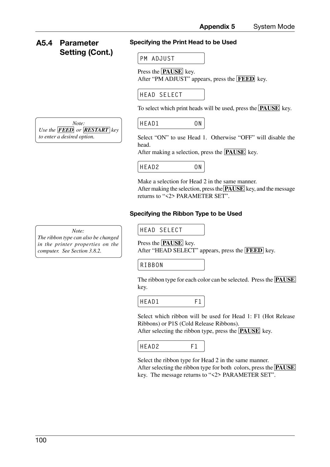 Toshiba EO1-33027E, CB-426-T3-QQ owner manual Head Select, HEAD1 on, HEAD2 on, Ribbon, HEAD1 F1, HEAD2 F1 