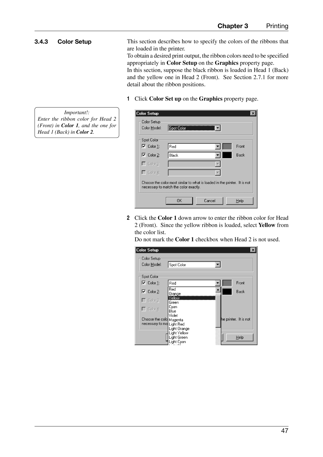 Toshiba CB-426-T3-QQ, EO1-33027E owner manual Color Setup 