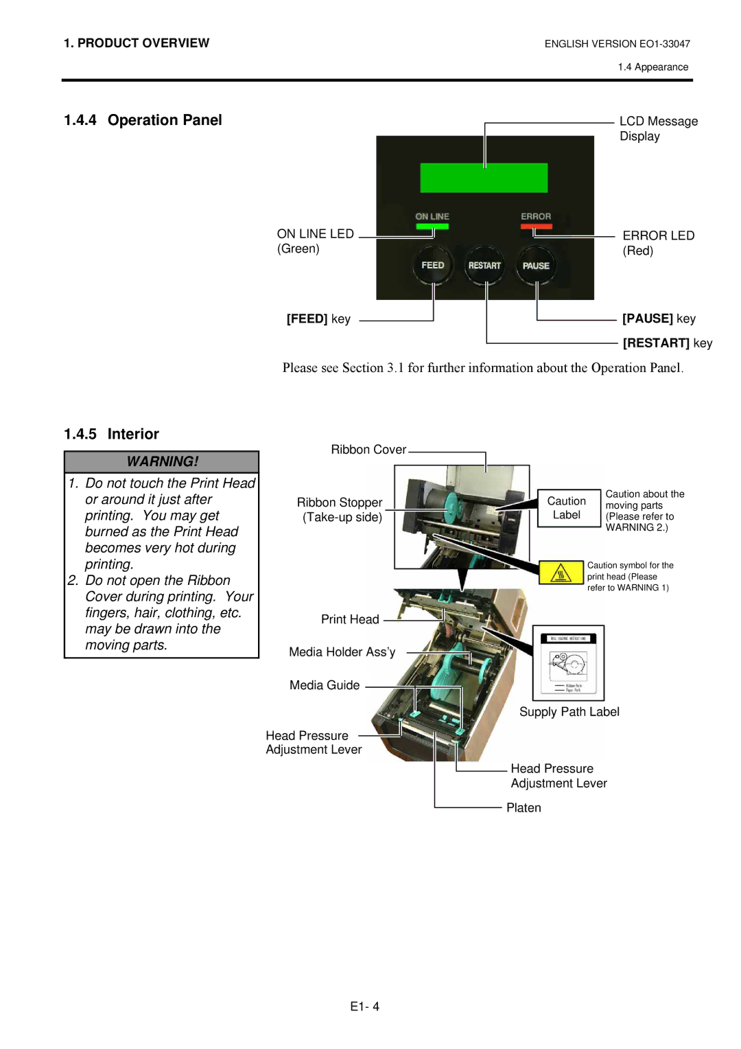 Toshiba EO1-33047, B-SA4TM SERIES owner manual Operation Panel, Interior 