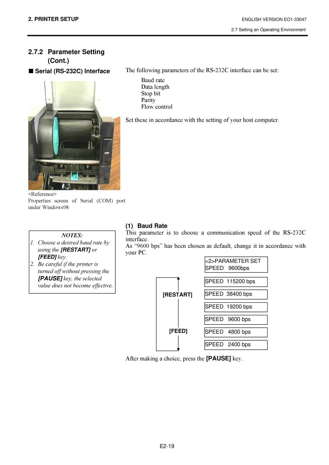 Toshiba EO1-33047, B-SA4TM SERIES owner manual „#Serial RS-232C Interface#, 3DULW\#, # Orz#Frqwuro##, Baud Rate 