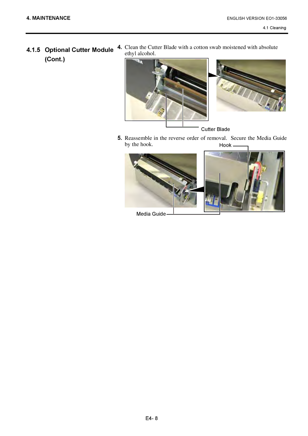 Toshiba EO1-33056D, B-SX6T Series owner manual Cutter Blade 