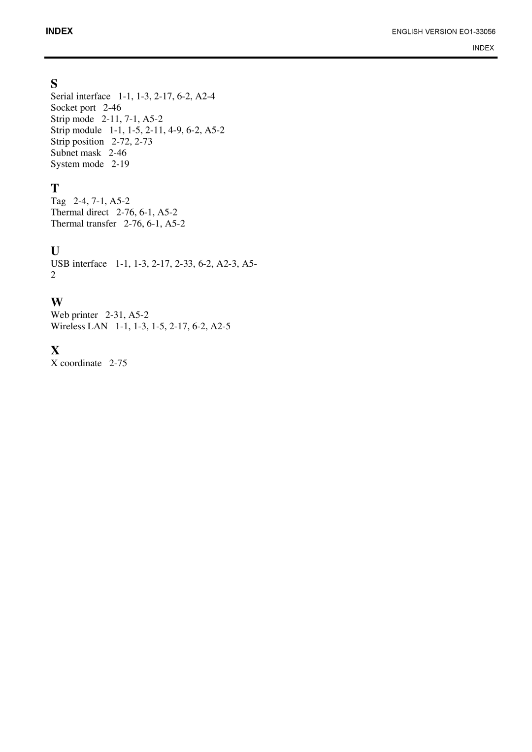 Toshiba EO1-33056D, B-SX6T Series owner manual Index 