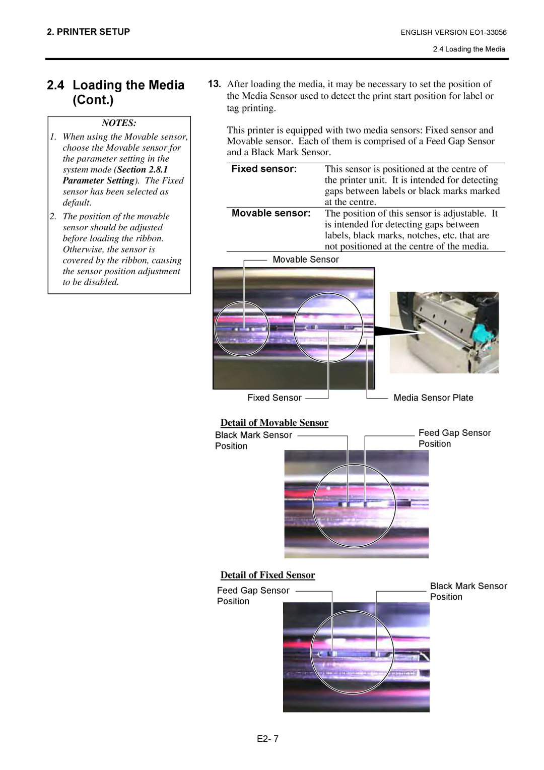 Toshiba B-SX6T Series, EO1-33056D owner manual Fixed sensor Movable sensor, Detail of Movable Sensor, Detail of Fixed Sensor 