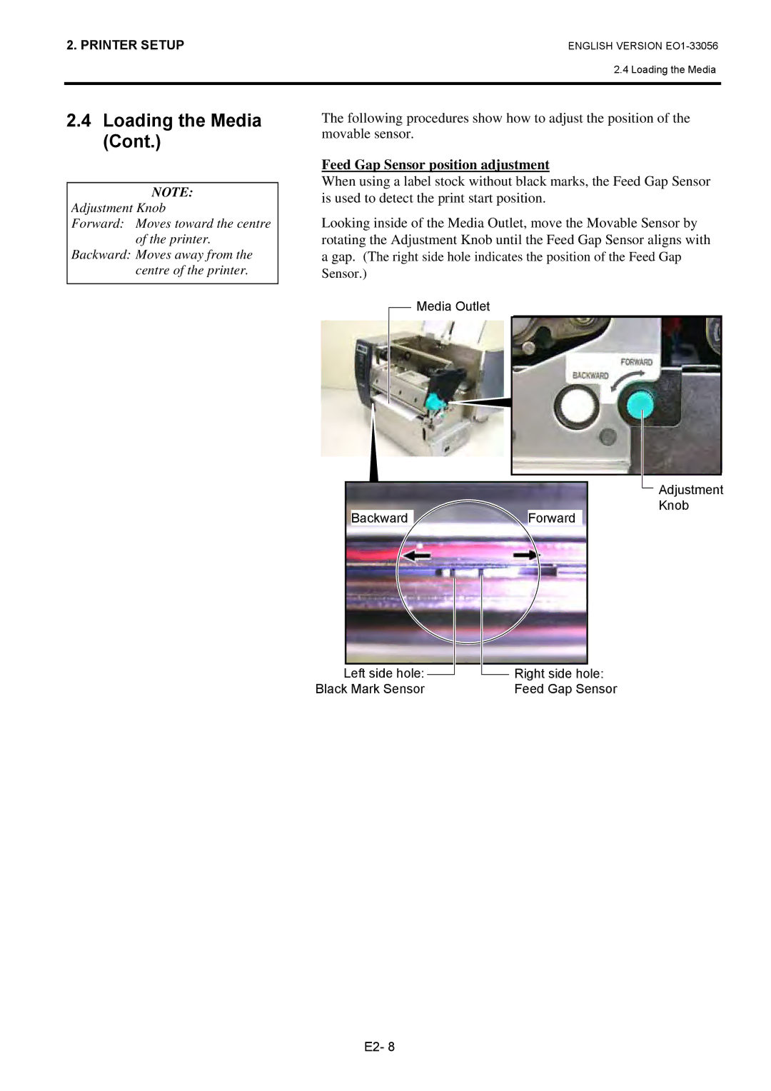 Toshiba EO1-33056D, B-SX6T Series owner manual Feed Gap Sensor position adjustment 