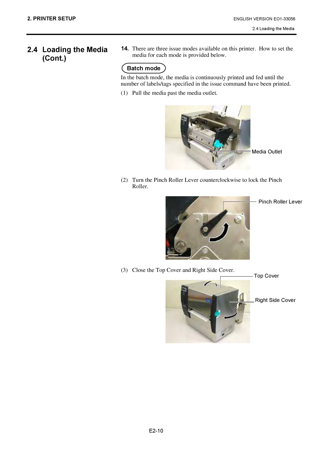 Toshiba EO1-33056D, B-SX6T Series owner manual Batch mode, Close the Top Cover and Right Side Cover 