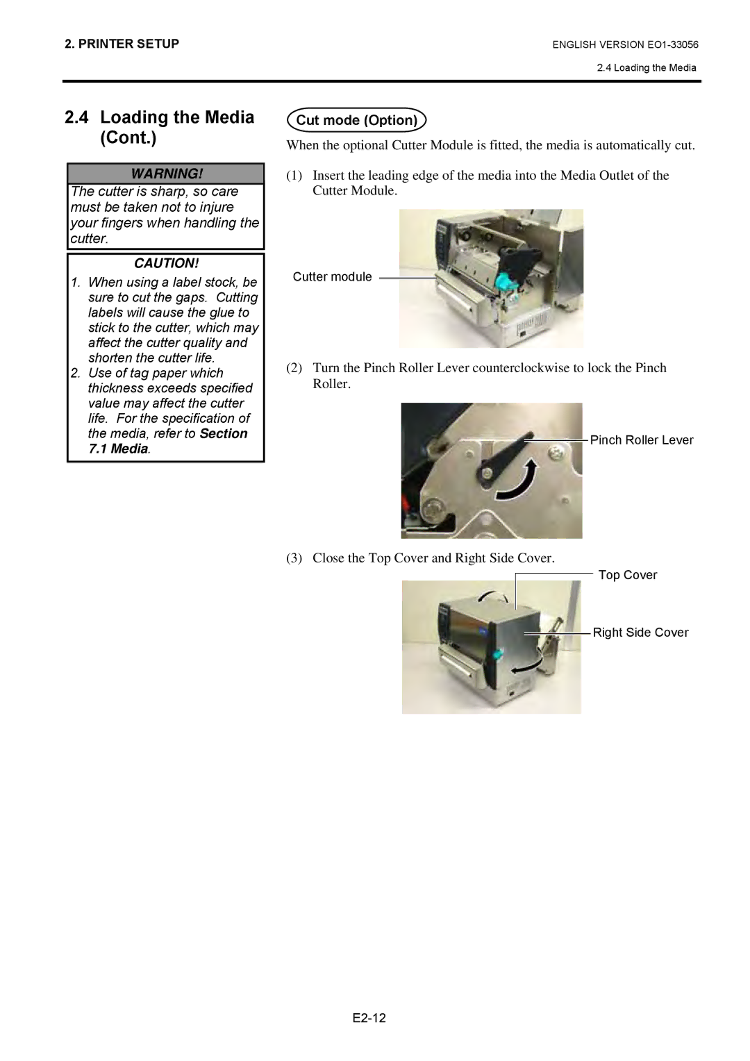 Toshiba EO1-33056D, B-SX6T Series owner manual Cut mode Option 