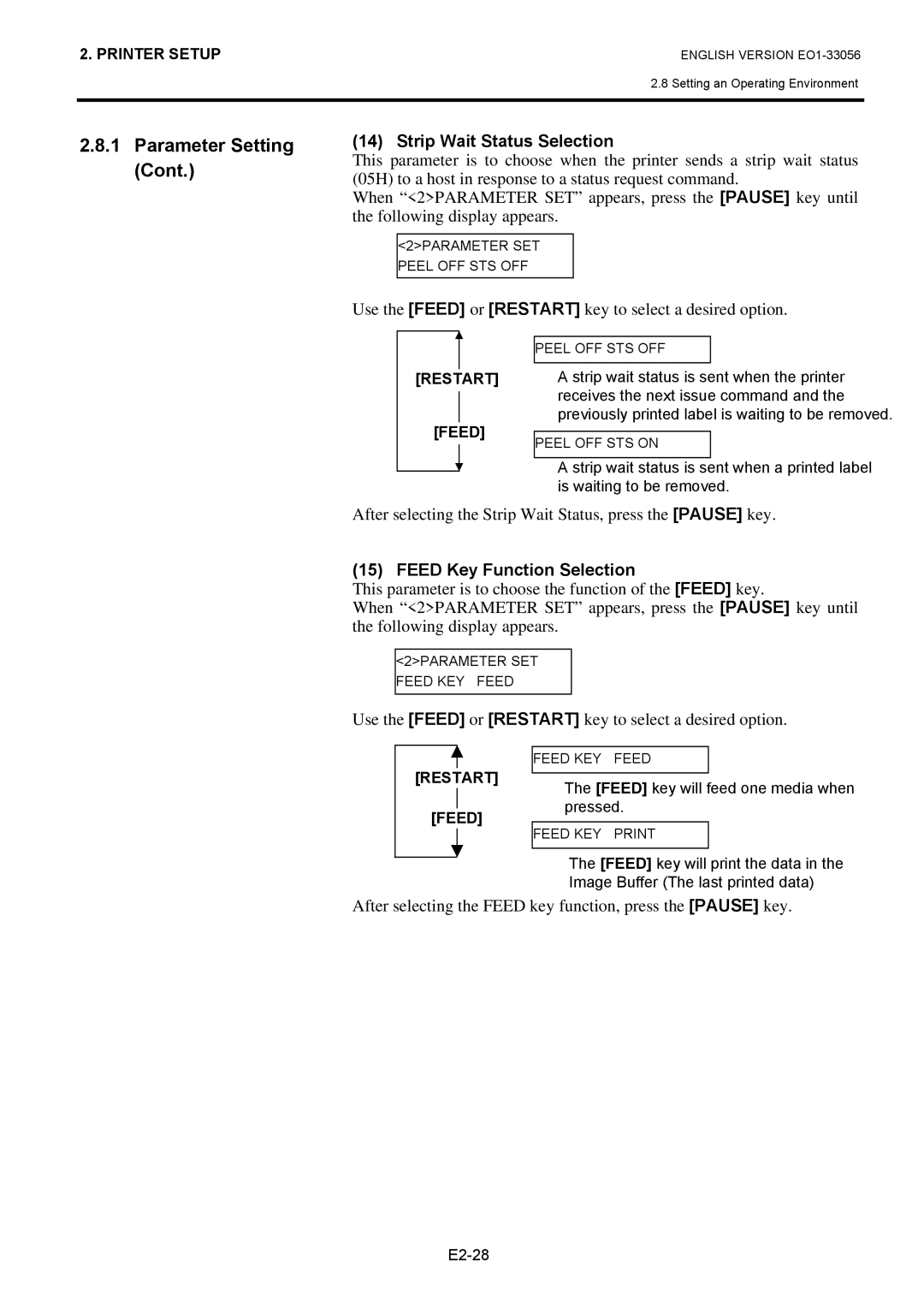 Toshiba EO1-33056D, B-SX6T Series Strip Wait Status Selection, After selecting the Strip Wait Status, press the Pause key 