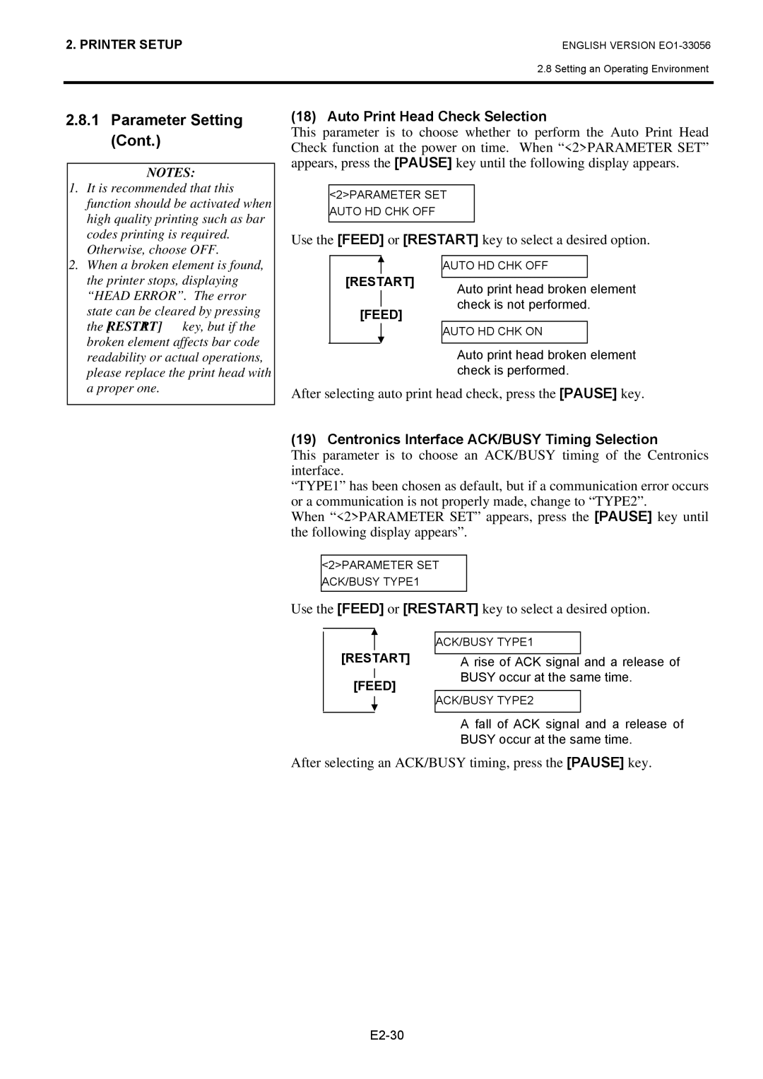 Toshiba EO1-33056D owner manual Auto Print Head Check Selection, After selecting auto print head check, press the Pause key 