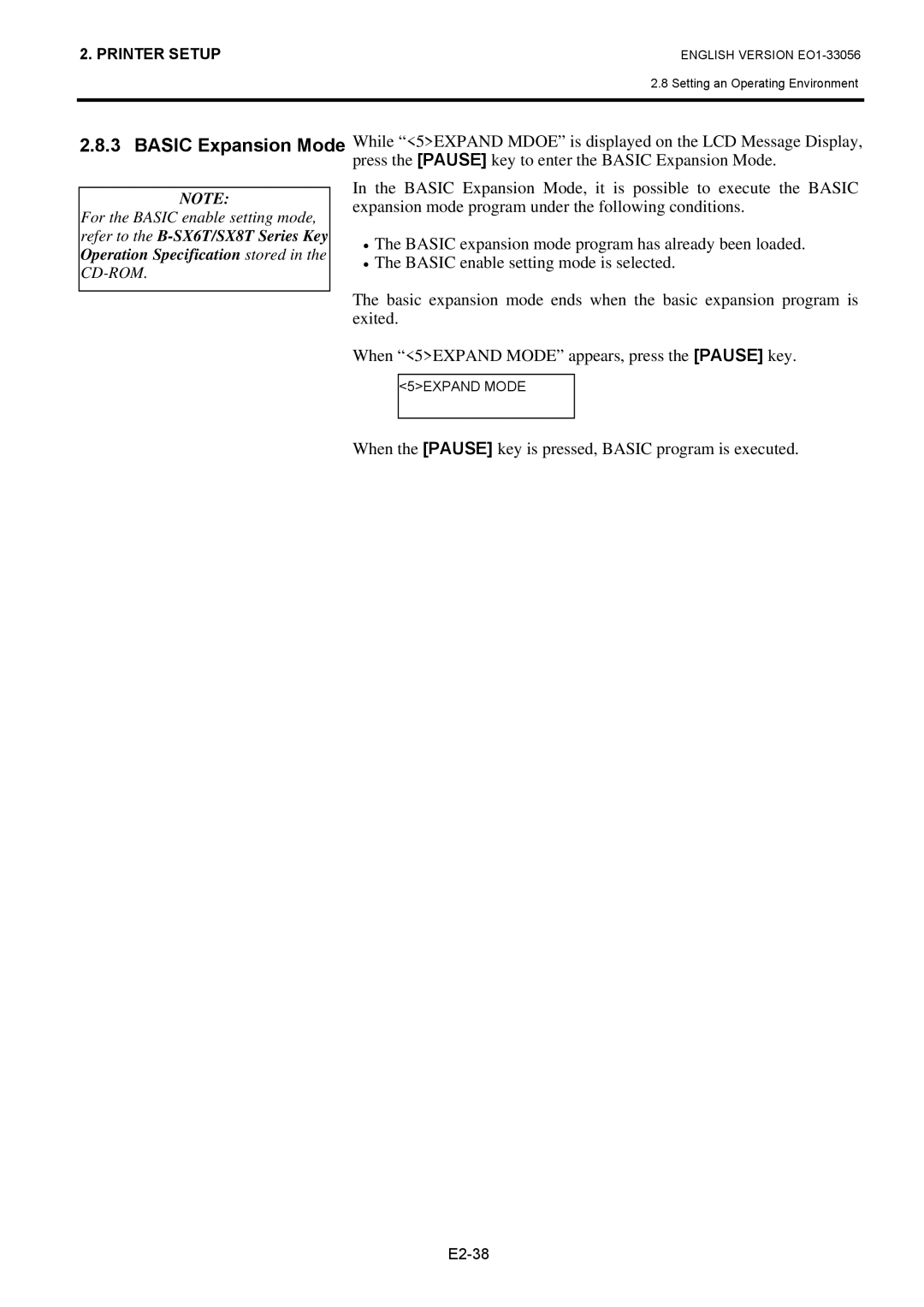 Toshiba EO1-33056D, B-SX6T Series owner manual When the Pause key is pressed, Basic program is executed 