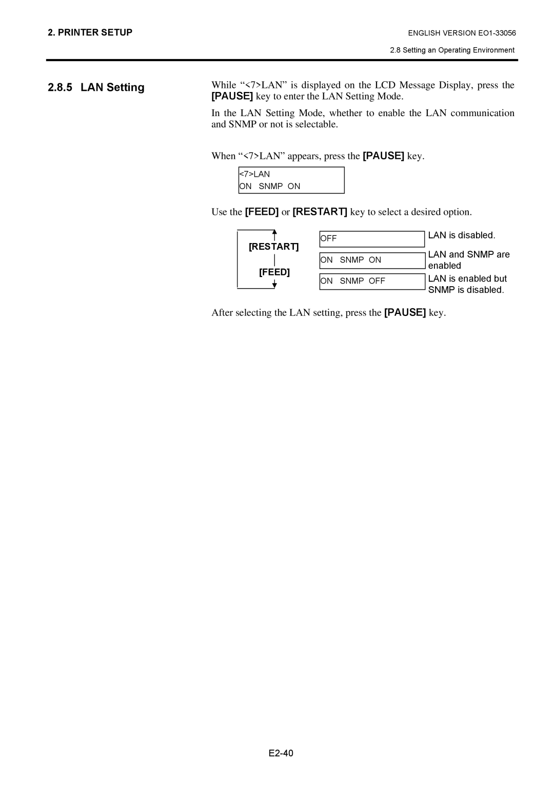 Toshiba EO1-33056D, B-SX6T Series owner manual LAN Setting 