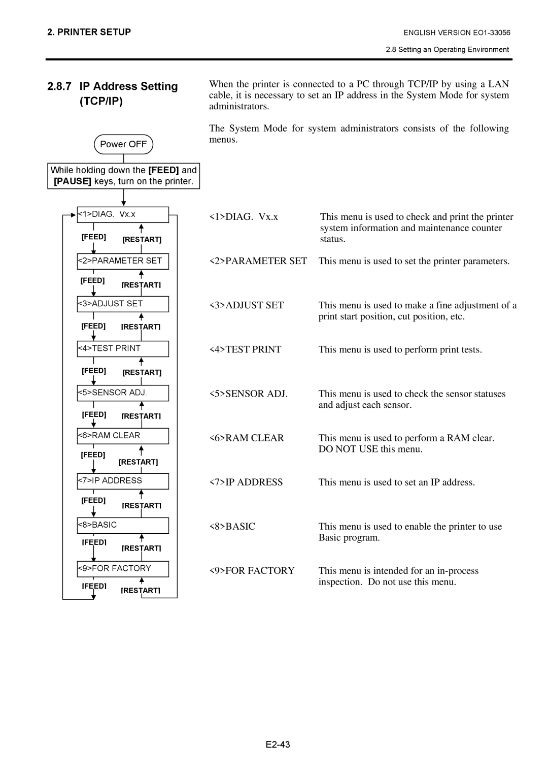 Toshiba B-SX6T Series, EO1-33056D owner manual IP Address Setting TCP/IP 