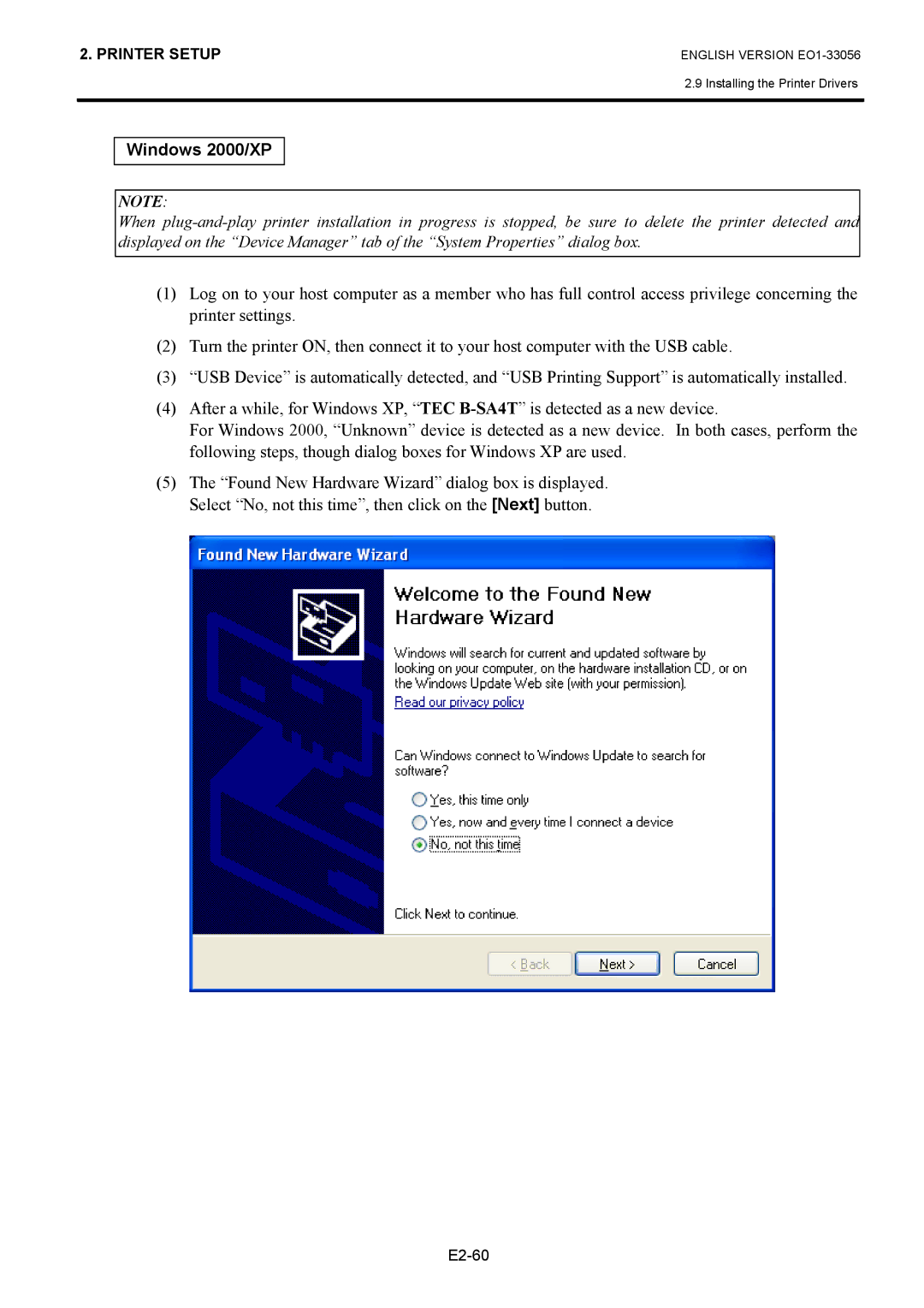 Toshiba EO1-33056D, B-SX6T Series owner manual E2-60 