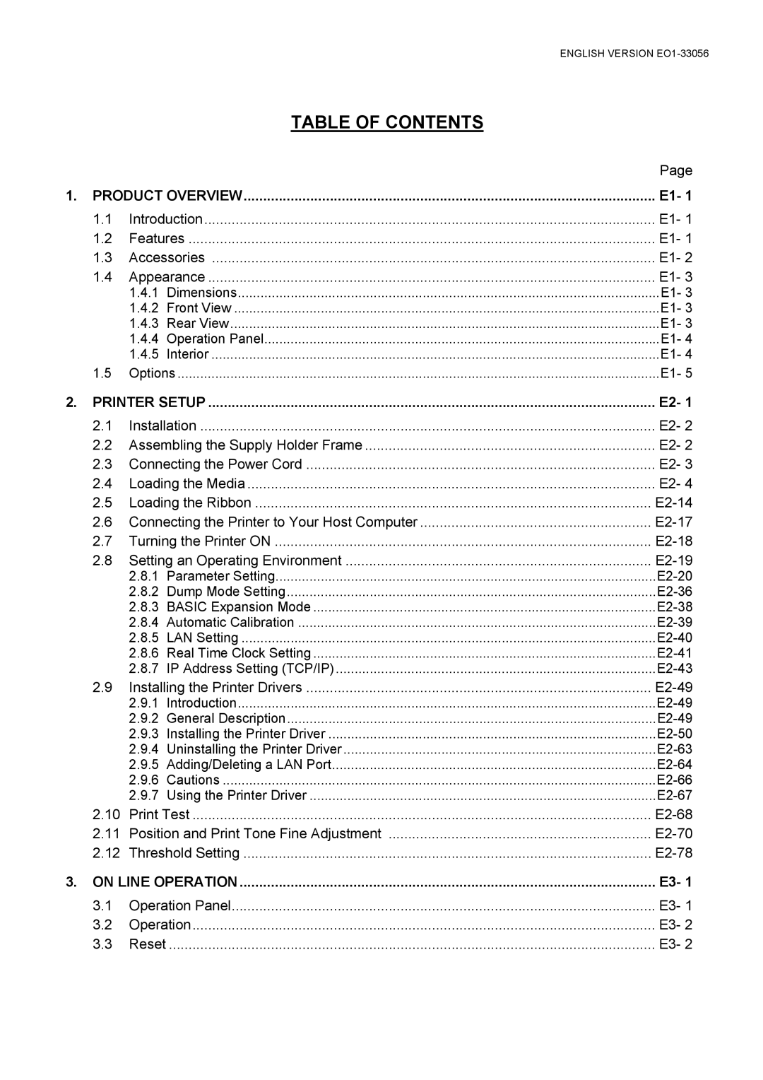 Toshiba EO1-33056D, B-SX6T Series owner manual Table of Contents 