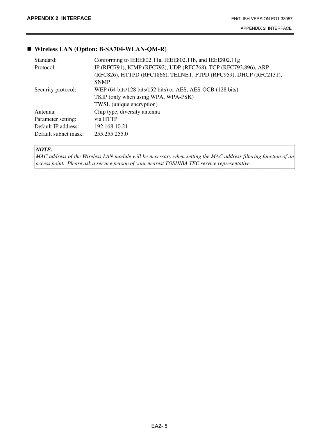 Toshiba EO1-33057D, B-SX8T SERIES owner manual Wireless LAN Option B-SA704-WLAN-QM-R 