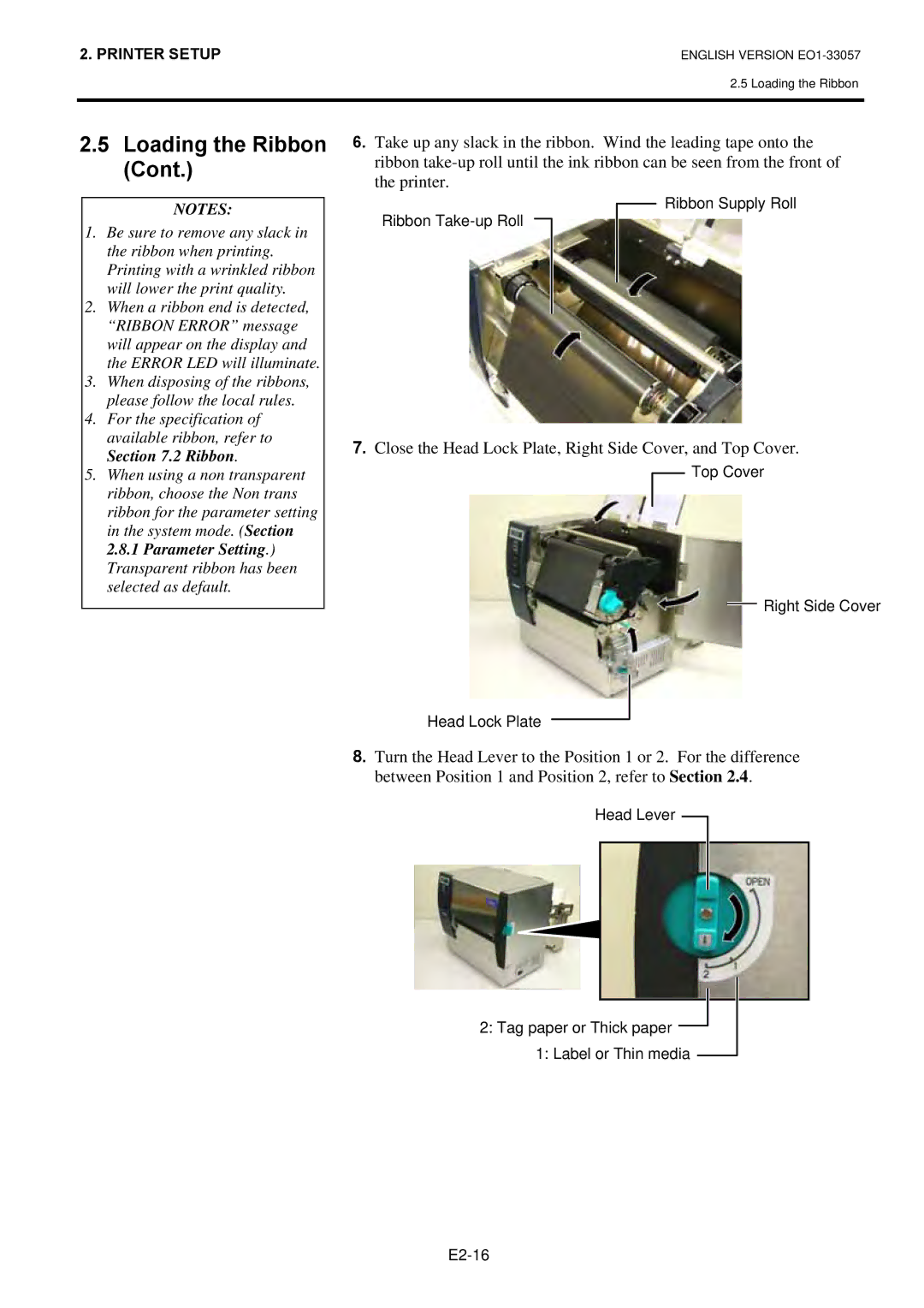 Toshiba B-SX8T SERIES, EO1-33057D owner manual Close the Head Lock Plate, Right Side Cover, and Top Cover 