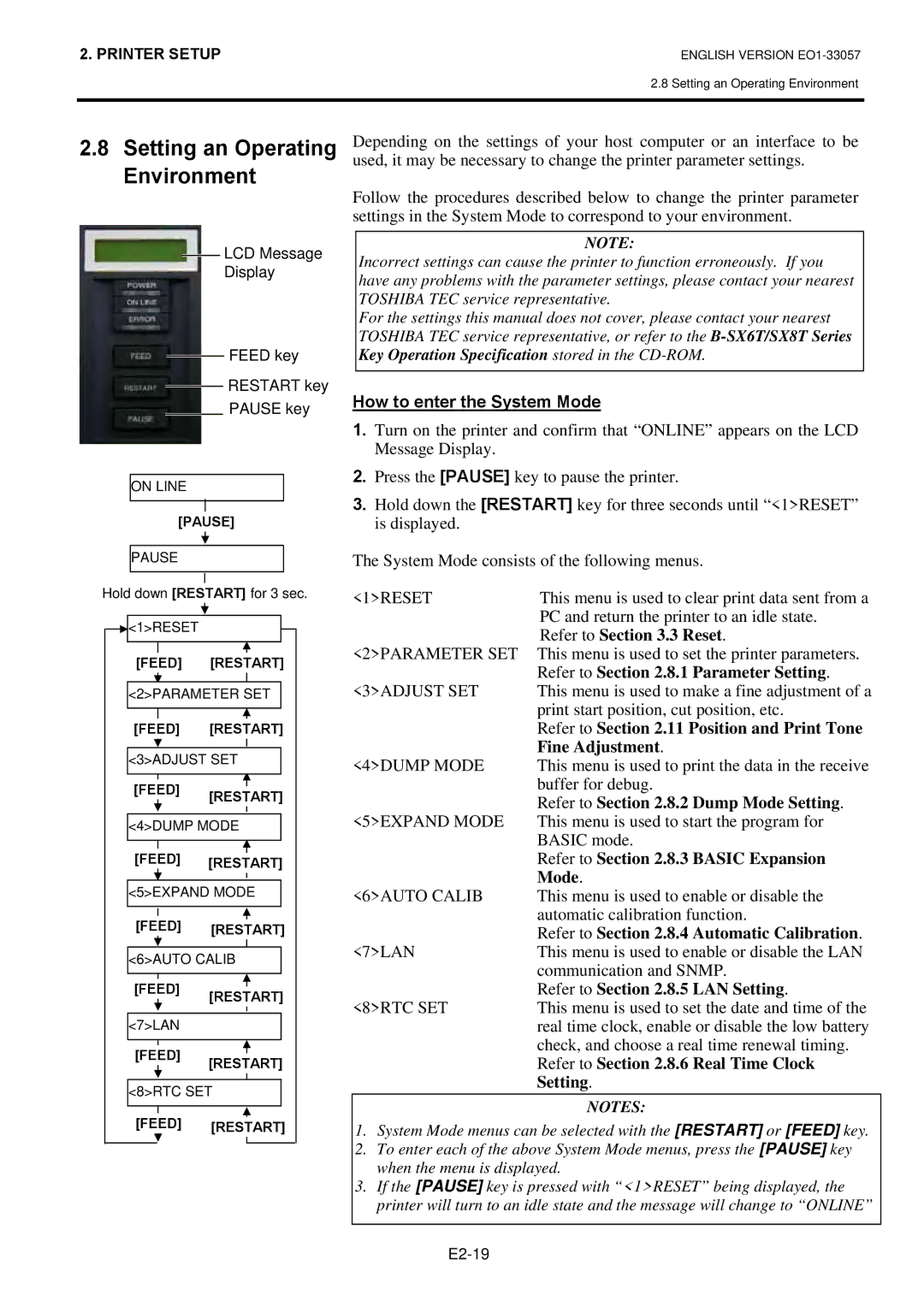 Toshiba B-SX8T SERIES, EO1-33057D owner manual How to enter the System Mode 