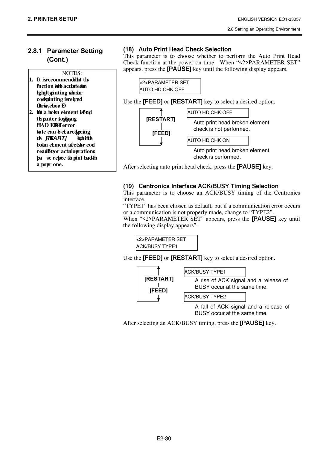 Toshiba EO1-33057D owner manual Auto Print Head Check Selection, After selecting auto print head check, press the Pause key 