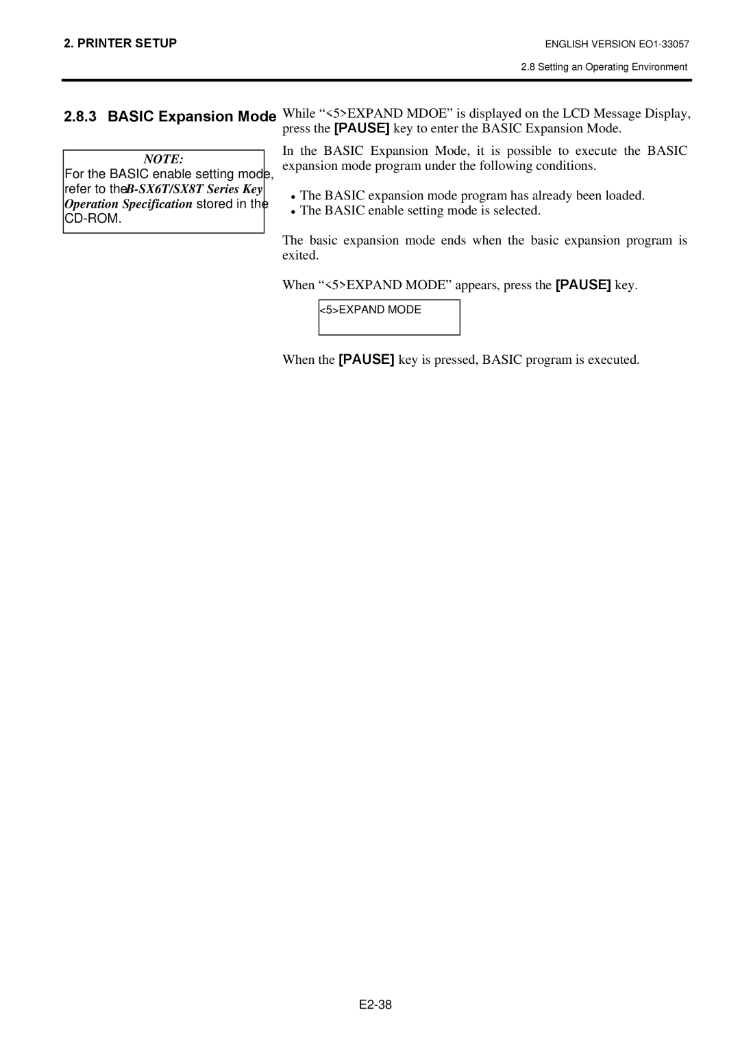 Toshiba B-SX8T SERIES, EO1-33057D owner manual When the Pause key is pressed, Basic program is executed 