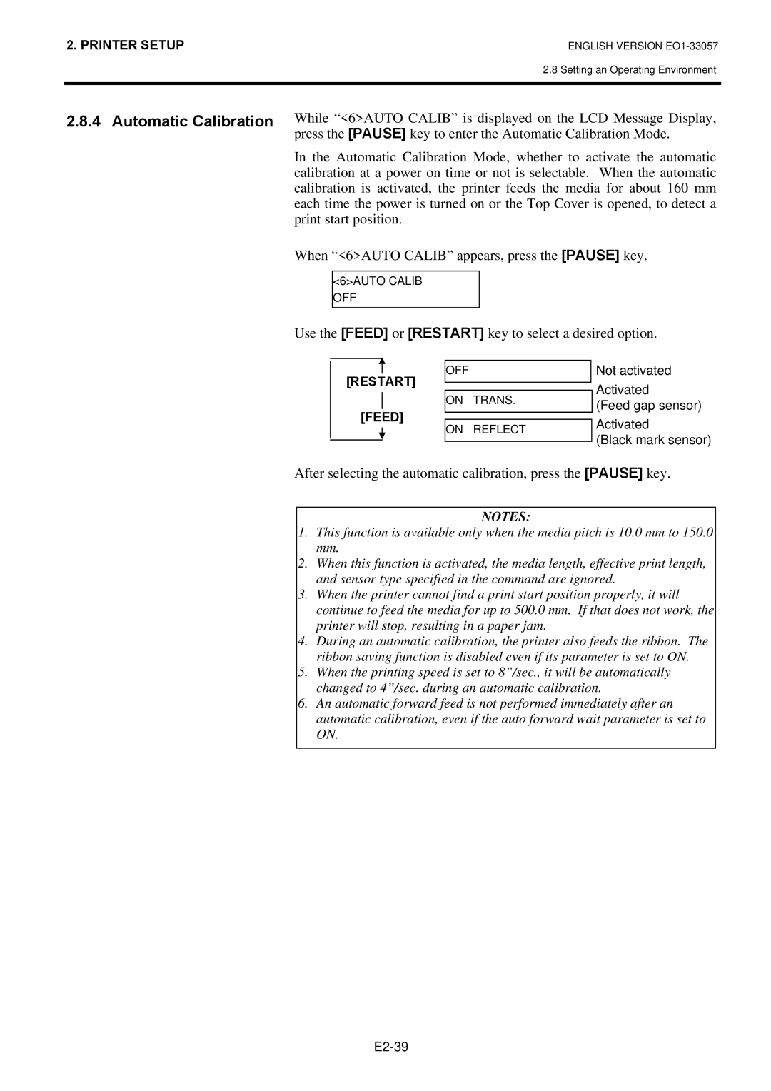 Toshiba EO1-33057D Automatic Calibration, While 6AUTO Calib is displayed on the LCD Message Display, Print start position 