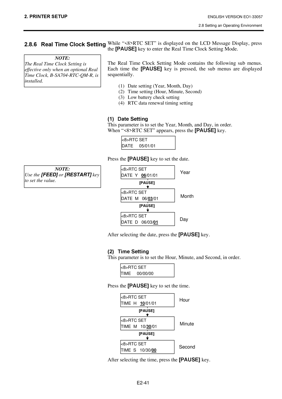 Toshiba B-SX8T SERIES, EO1-33057D owner manual Date Setting, Time Setting 