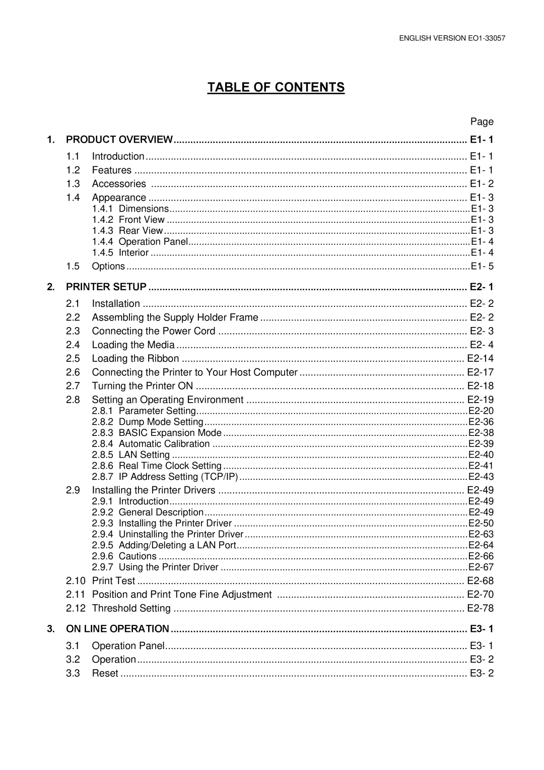 Toshiba EO1-33057D, B-SX8T SERIES owner manual Table of Contents 