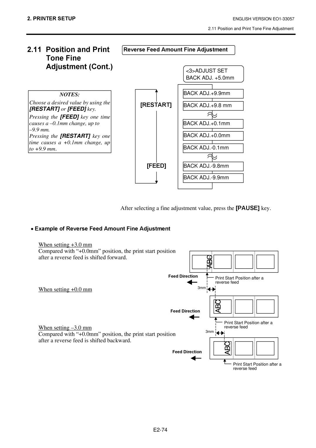 Toshiba B-SX8T SERIES, EO1-33057D owner manual Restart Feed 