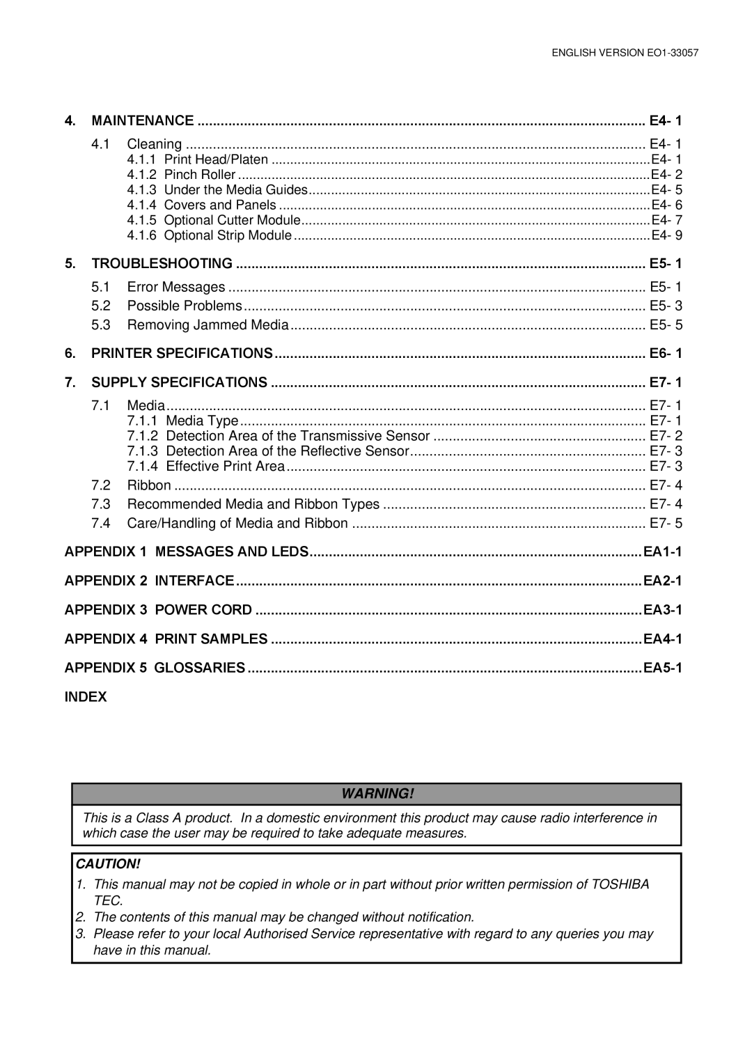 Toshiba B-SX8T SERIES, EO1-33057D owner manual EA1-1, EA2-1, EA3-1, EA4-1, EA5-1 