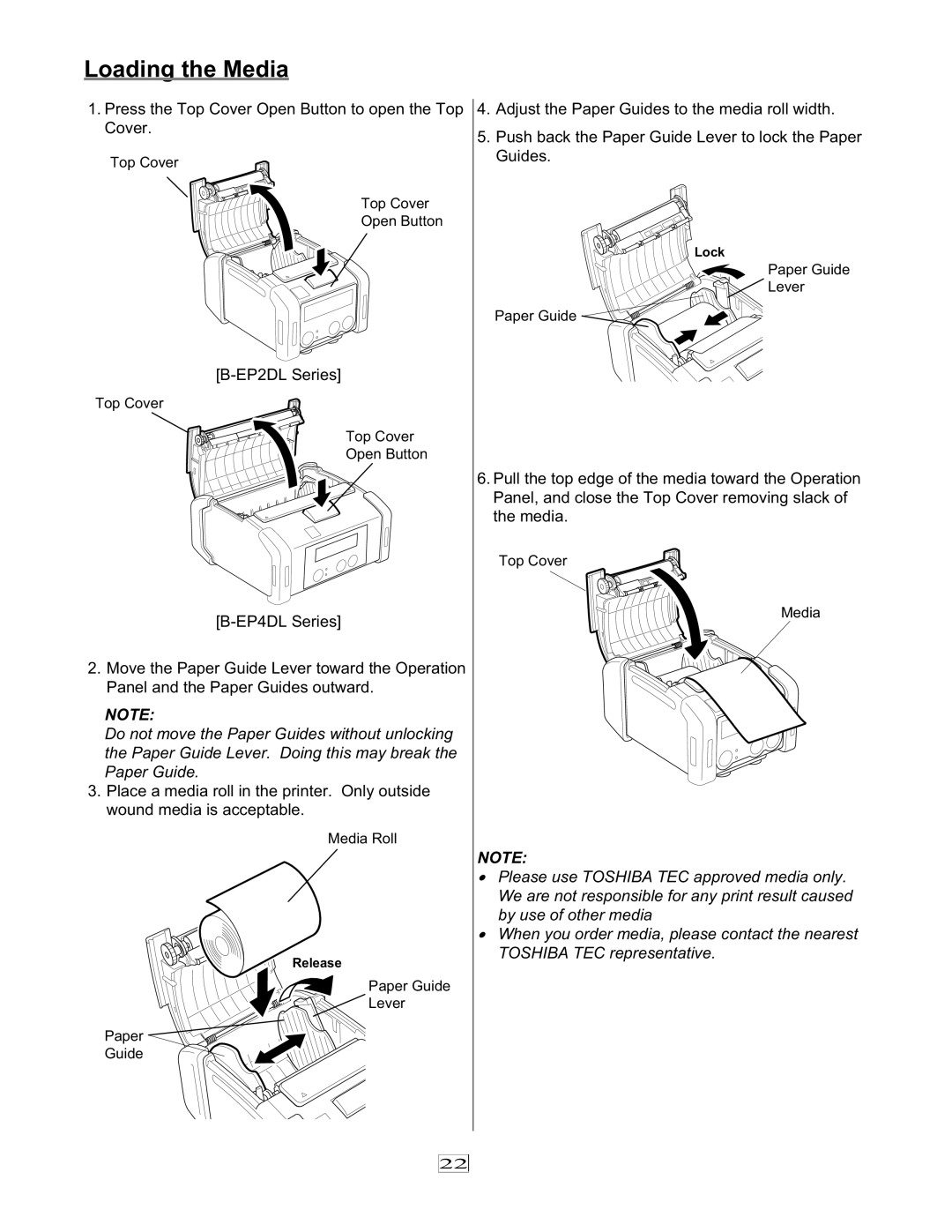 Toshiba 7FM03281000, EO1-33079 owner manual Loading the Media 