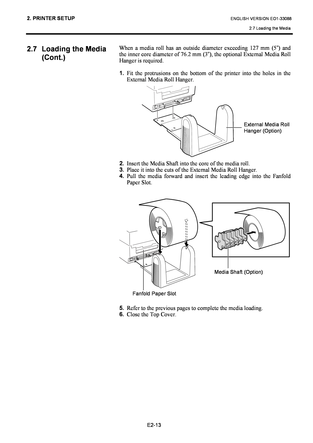 Toshiba EO1-33088, B-EV4D SERIES owner manual Loading the Media Cont, Insert the Media Shaft into the core of the media roll 