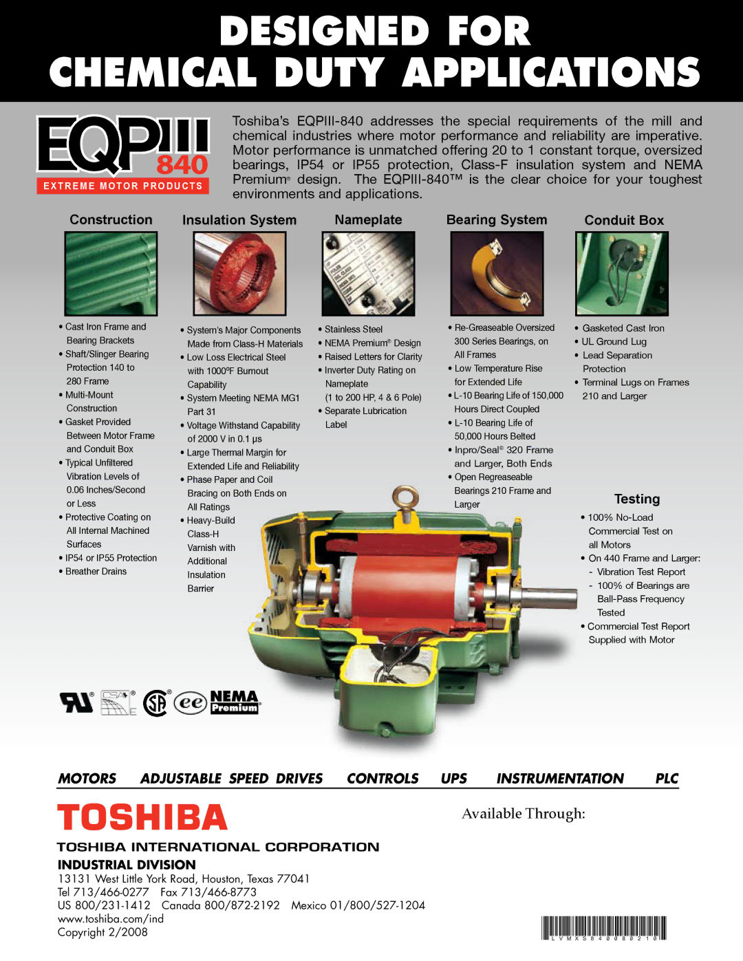 Toshiba EQPIII-840 warranty Designed for Chemical duty applications 