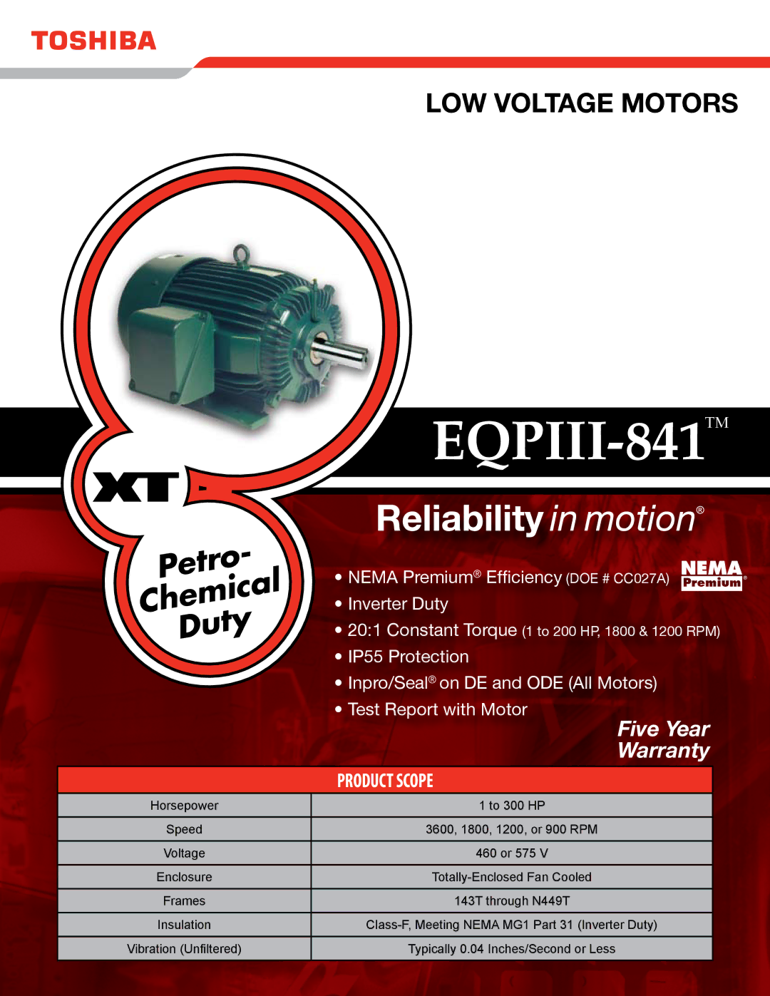 Toshiba warranty EQPIII-841TM, Five Year Warranty, Product Scope 