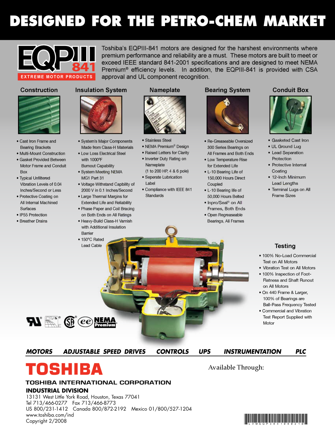 Toshiba EQPIII-841 warranty Designed for the PEtro-Chem Market, Testing, Plc, Industrial Division 