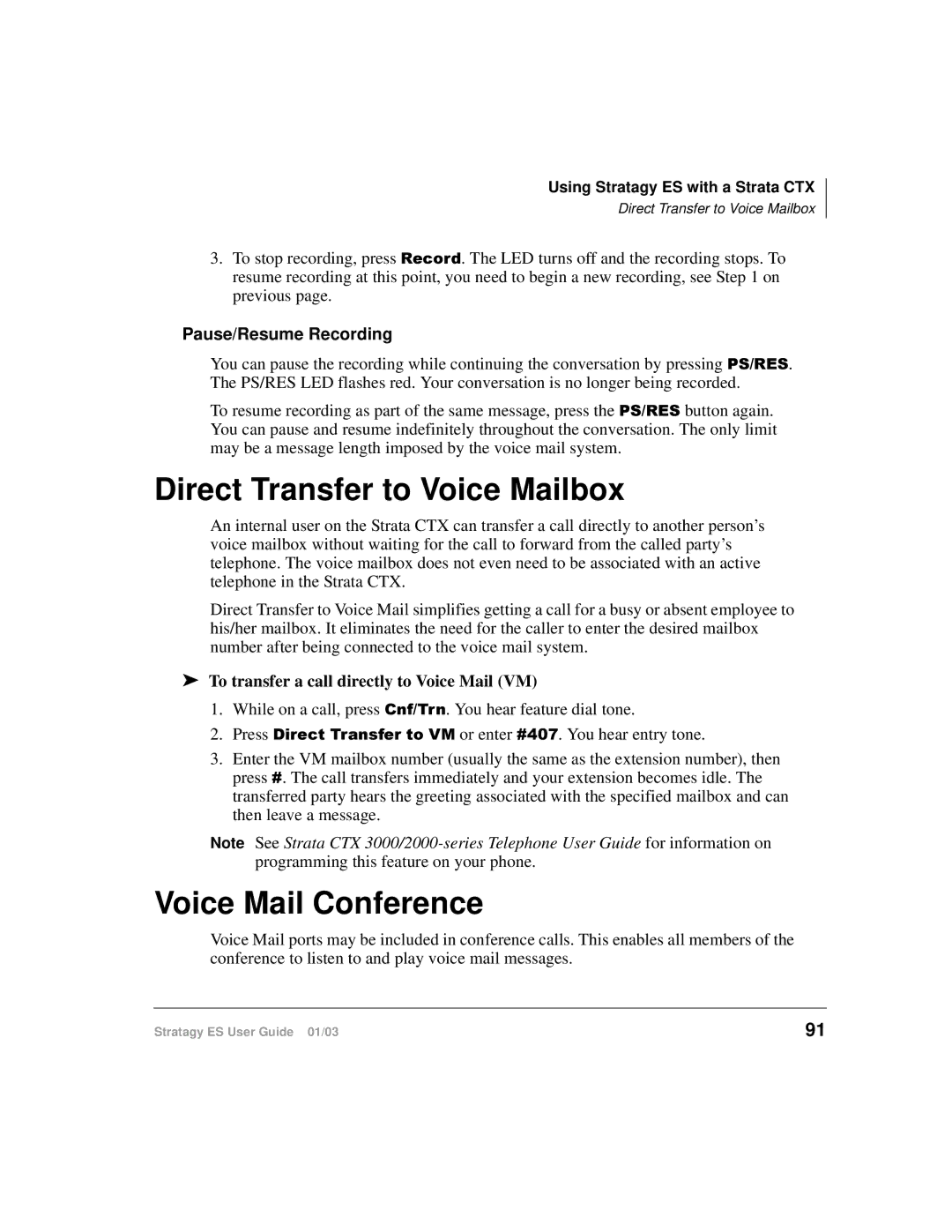 Toshiba ES96R, ES4, ES80 manual Direct Transfer to Voice Mailbox, Voice Mail Conference 