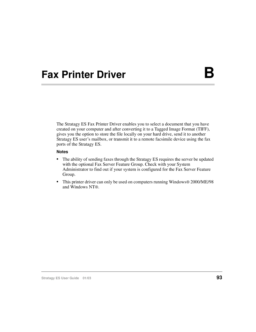 Toshiba ES4, ES96R, ES80 manual Fax Printer Driver 