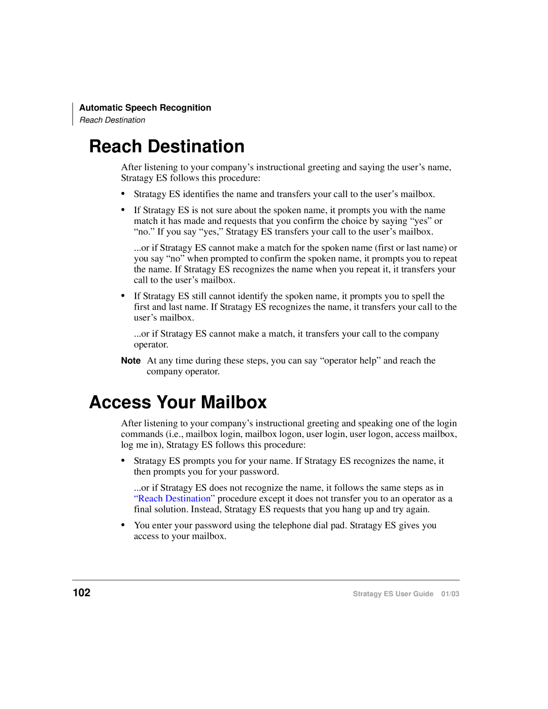 Toshiba ES4, ES96R, ES80 manual Reach Destination, Access Your Mailbox, 102 