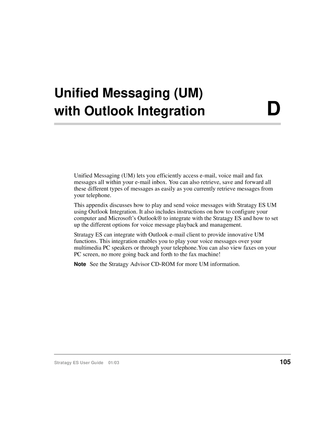 Toshiba ES4, ES96R, ES80 manual Unified Messaging UM with Outlook Integration, 105 