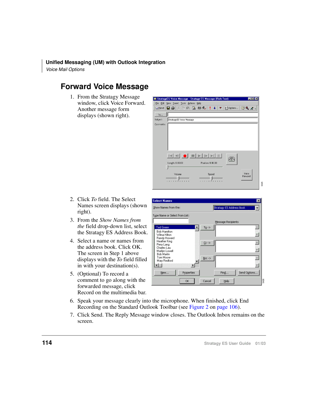 Toshiba ES4, ES96R, ES80 manual Forward Voice Message 