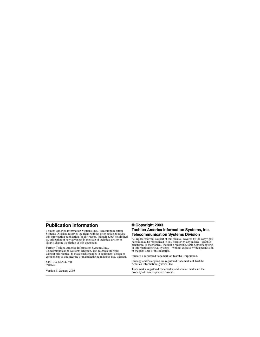 Toshiba ES80, ES4, ES96R manual Publication Information 