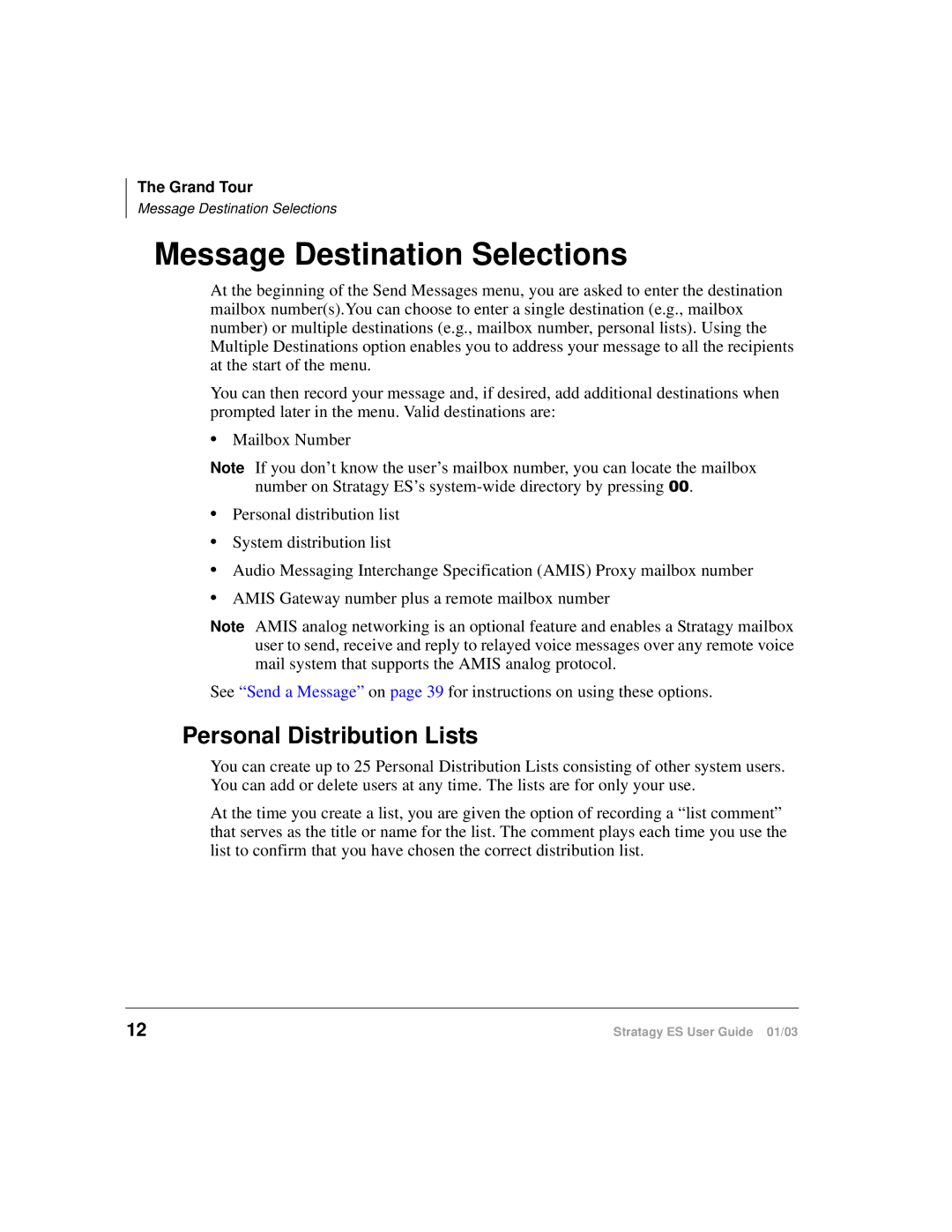 Toshiba ES80, ES4, ES96R manual Message Destination Selections, Personal Distribution Lists 