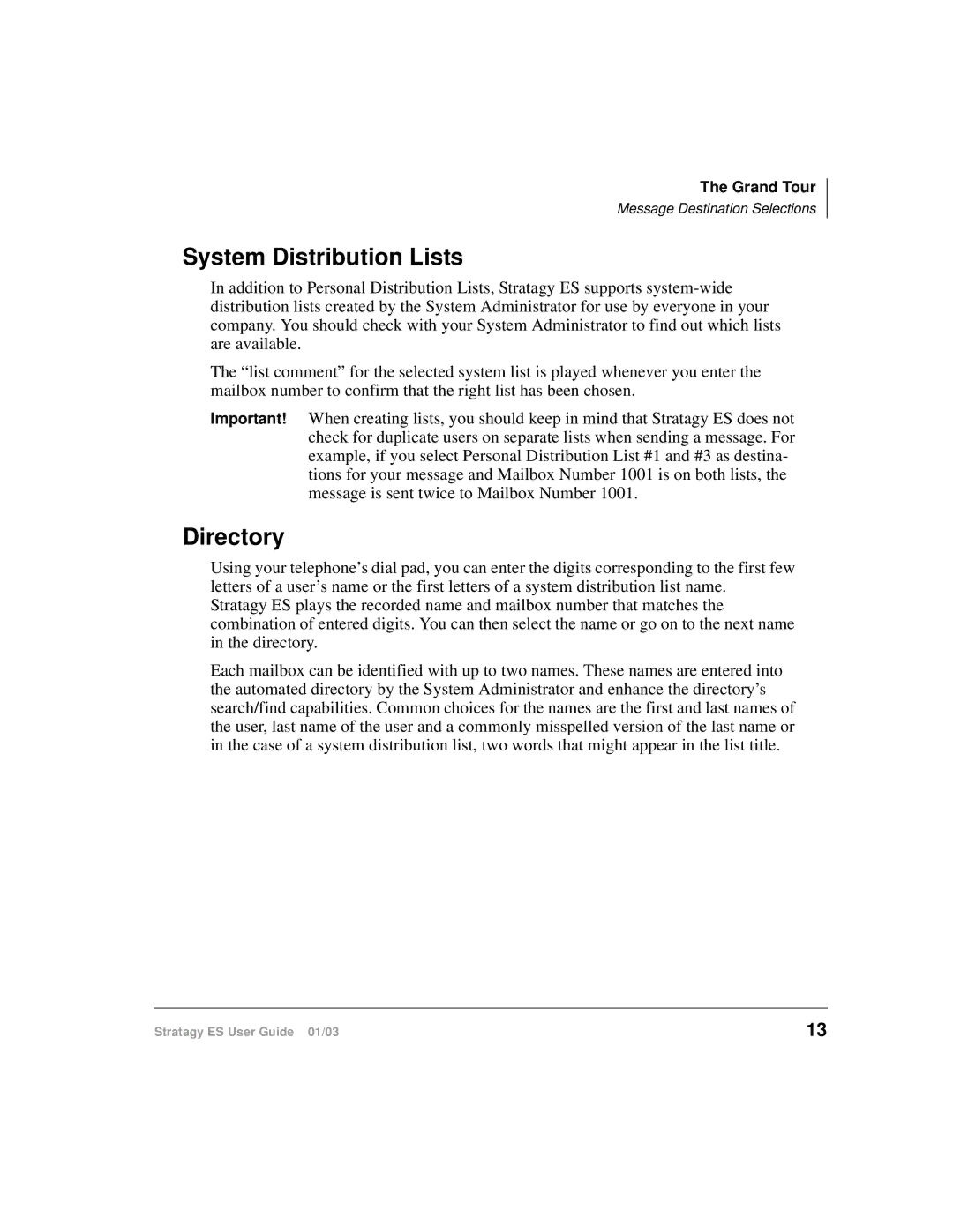 Toshiba ES4, ES96R, ES80 manual System Distribution Lists, Directory 