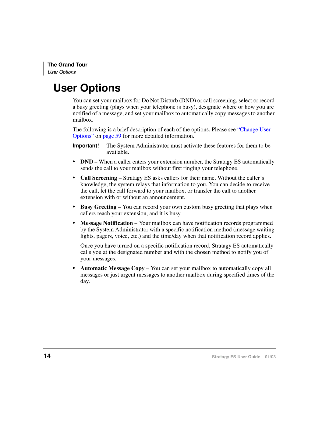 Toshiba ES4, ES96R, ES80 manual User Options 