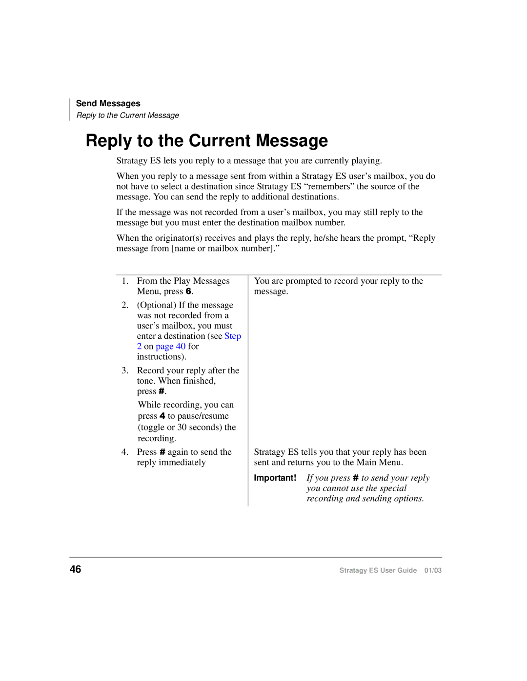 Toshiba ES4, ES96R, ES80 manual Reply to the Current Message 