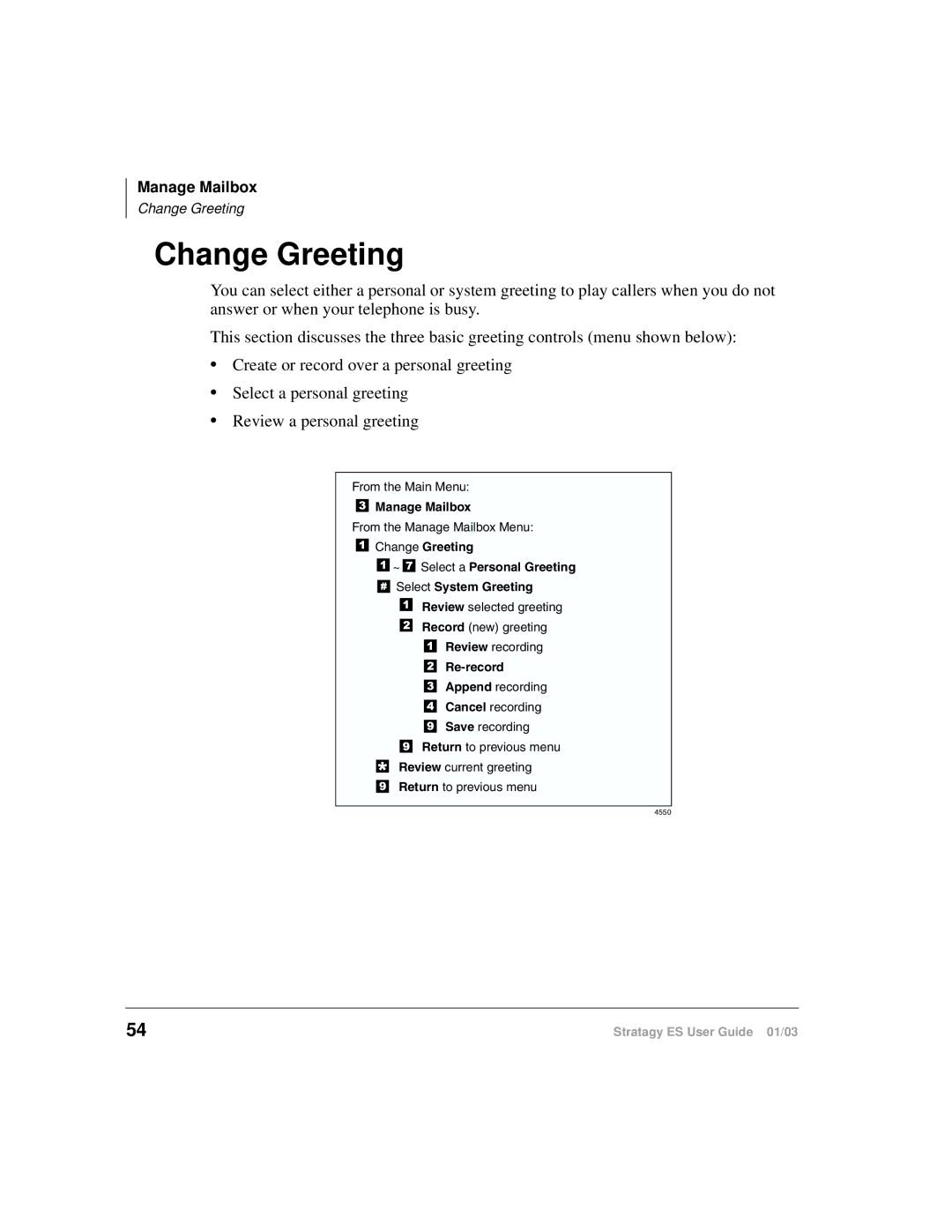 Toshiba ES4, ES96R, ES80 manual Change Greeting, Re-record 